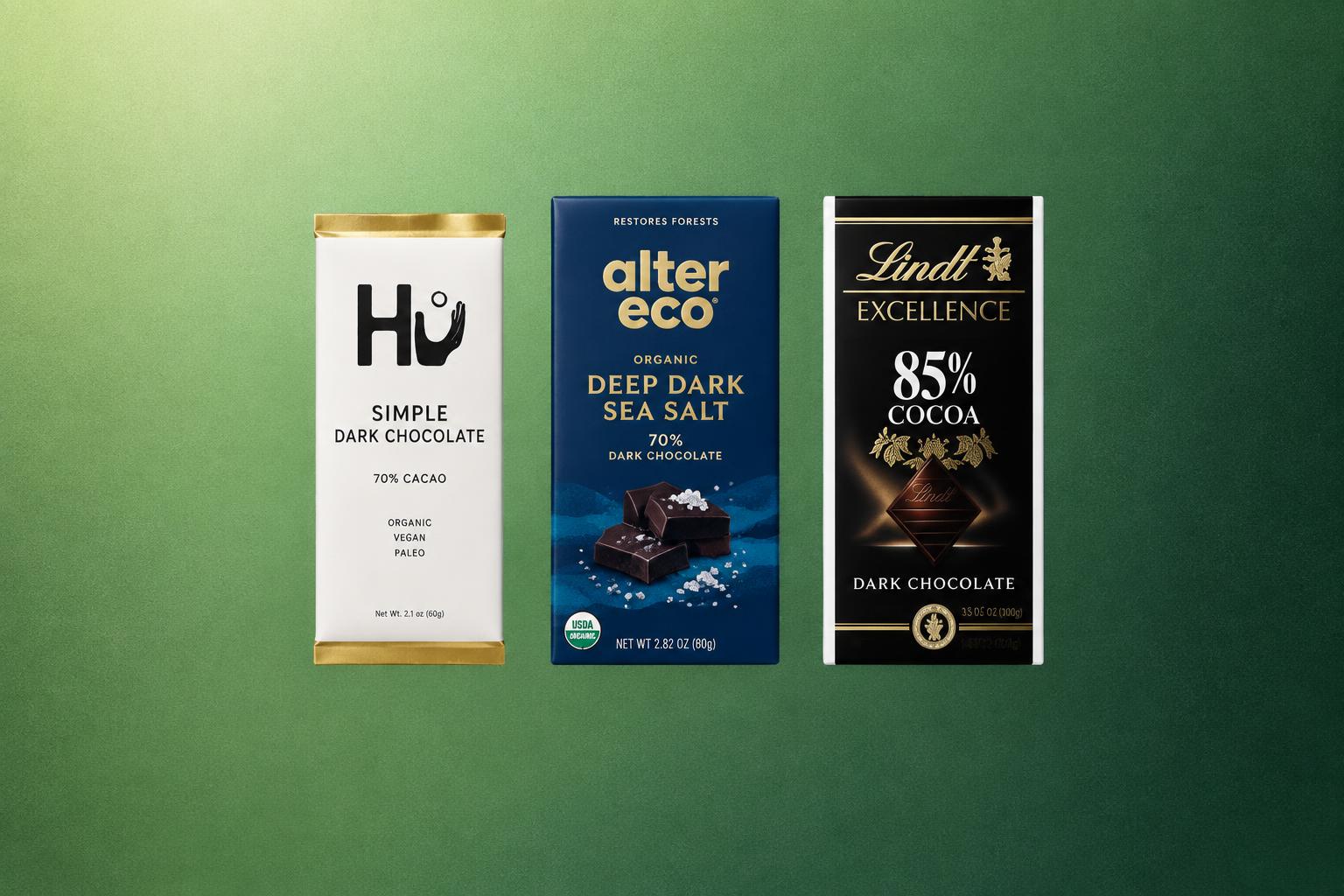 Products featured in Healthiest Chocolate: 6 Dark and Milk Bars Ranked