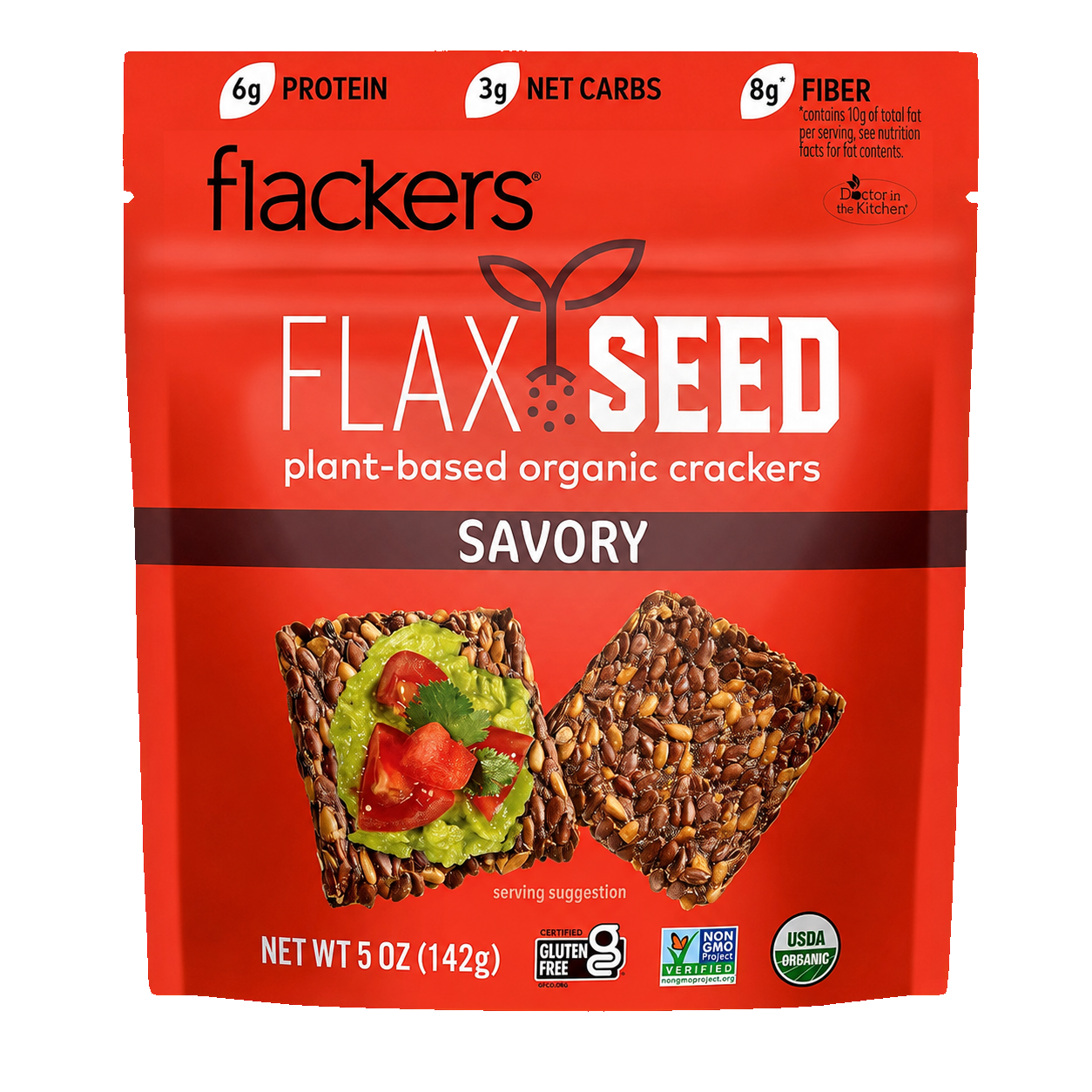 Doctor In The Kitchen Flackers Organic Flax Seed Crackers - Savory