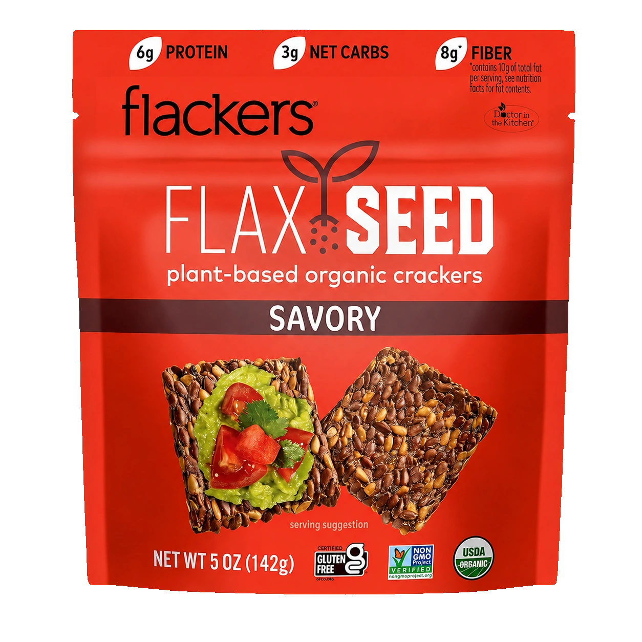 Doctor In The Kitchen Flackers Organic Flax Seed Crackers Savory