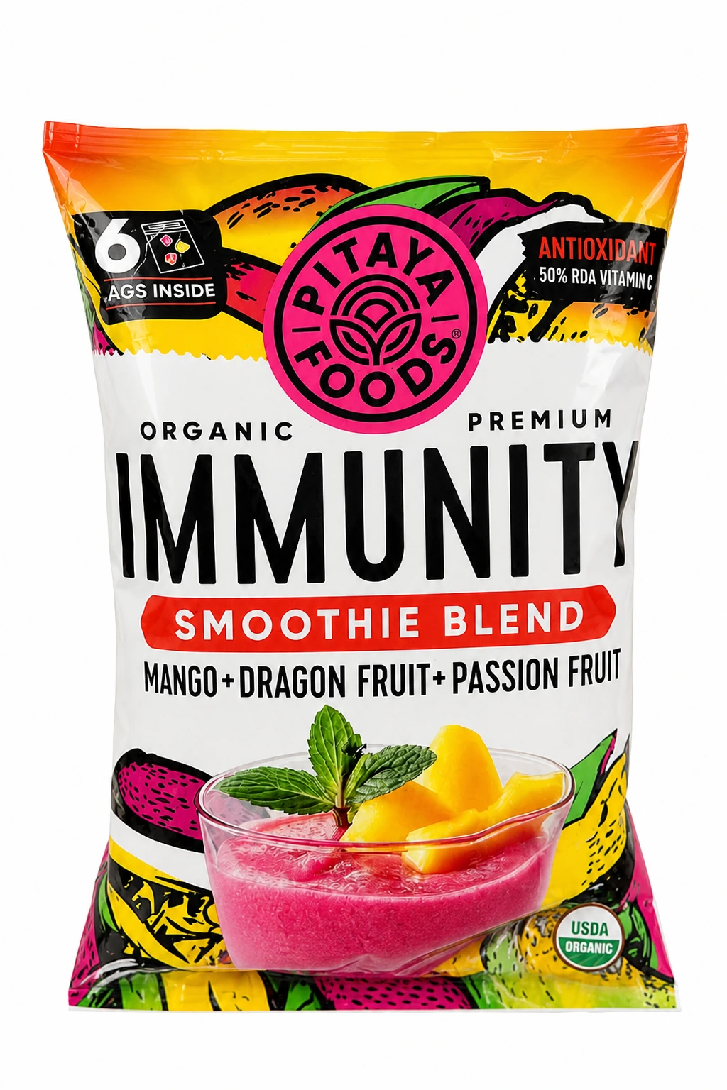 Pitaya Foods Organic Mango Dragon Fruit Passion Fruit Immunity Smoothie
