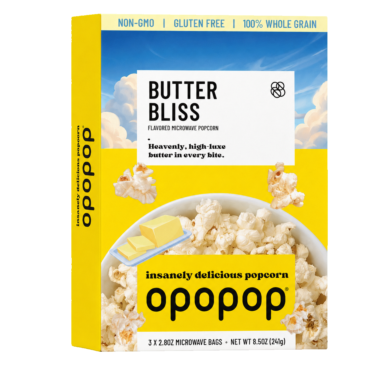 Opopop Butter Bliss Non-GMO Gluten Free 100% Whole Grain Popcorn
