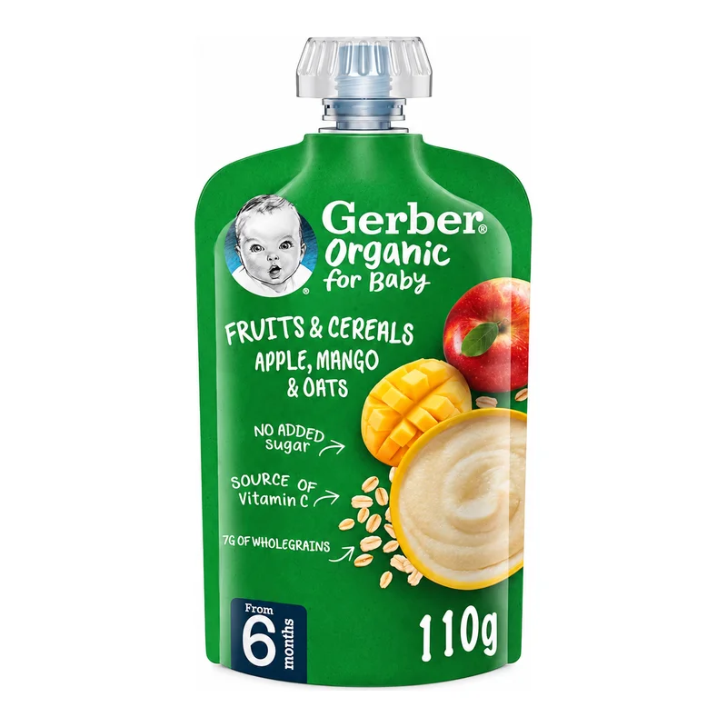 Gerber Organic Fruits & Cereals, Apple, Mango & Oats