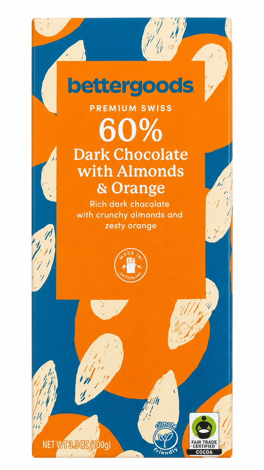 Premium Swiss 60% Dark Chocolate with Almonds & Orange